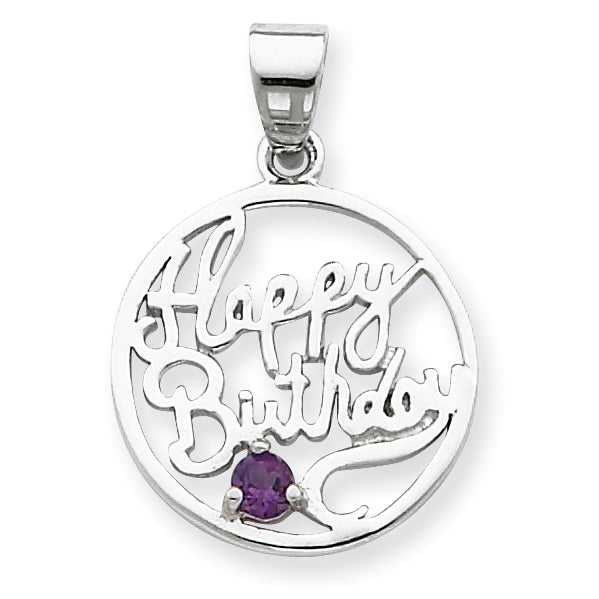 Sterling Silver Amethyst Happy Birthday Pendant