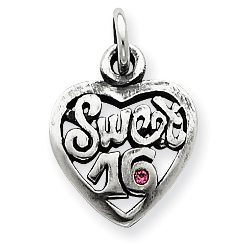 Sterling Silver Antiqued Sweet 16 Heart Charm