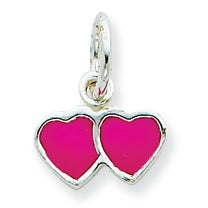 Sterling Silver Pink Enameled Double Heart Charm