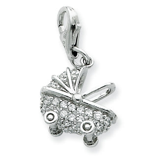 Sterling Silver CZ Baby Carriage Charm