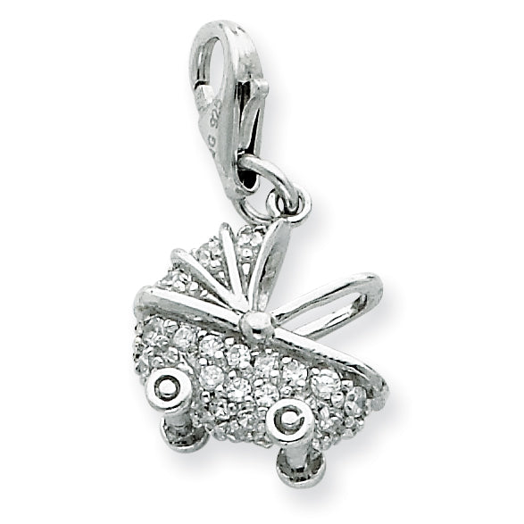 Sterling Silver CZ Baby Carriage Charm