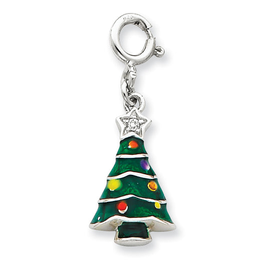 Sterling Silver CZ & Enameled Christmas Tree Charm