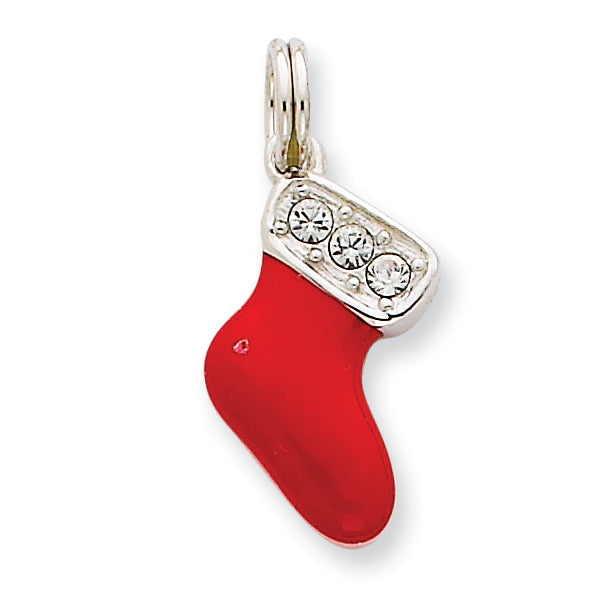 Sterling Silver CZ Enamel Stocking Charm