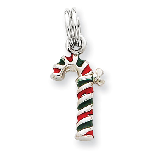 Sterling Silver Enamel Candy Cane Charm