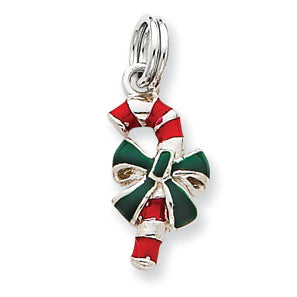Sterling Silver Enamel Candy Cane Charm