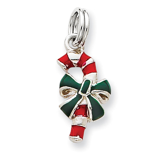 Sterling Silver Enamel Candy Cane Charm