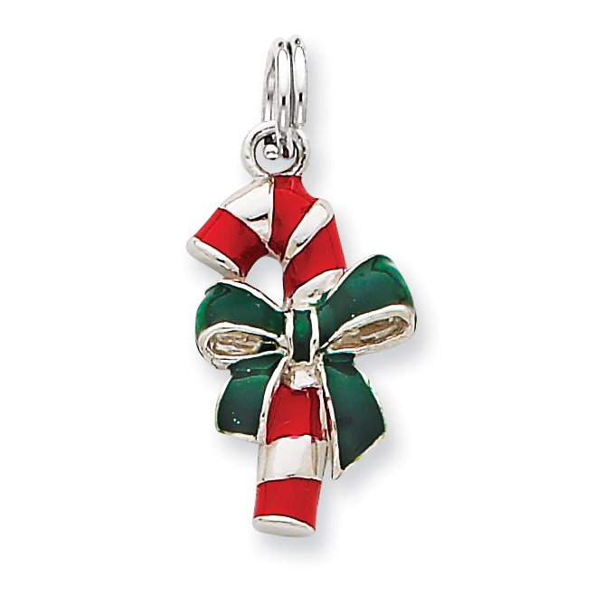 Sterling Silver Enamel Candy Cane Charm