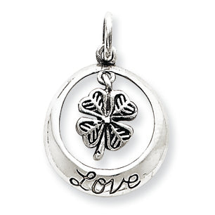 Sterling Silver Antiqued Shamrock Love Charm