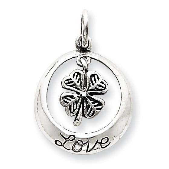 Sterling Silver Antiqued Shamrock Love Charm