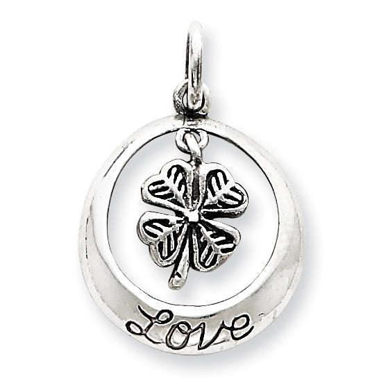 Sterling Silver Antiqued Shamrock Love Charm