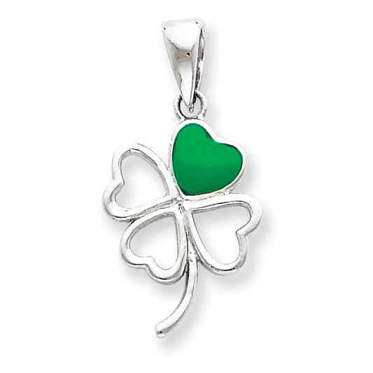 Sterling Silver Green Enameled Four Leaf Clover Pendent