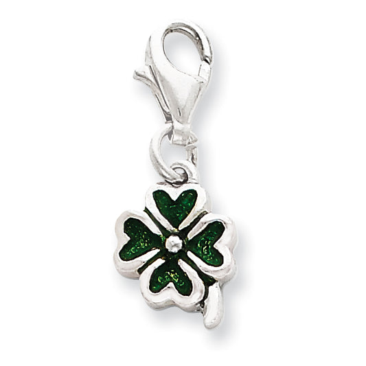 Sterling Silver Green Enameled Four Leaf Clover Charm