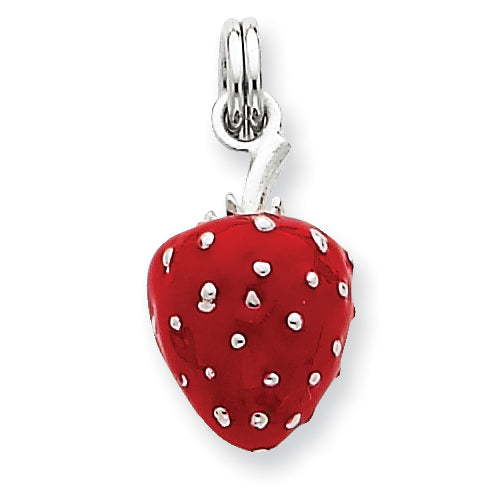Sterling Silver Red Enamel Strawberry Charm