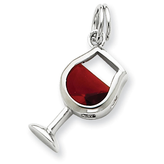 Sterling Silver Red CZ Wine Glass Charm