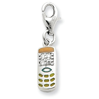 Sterling Silver CZ & Enameled Cell Phone Charm