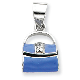 Sterling Silver Blue Enamel Purse Pendant