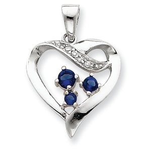 Sterling Silver Clear & Blue CZ Heart Pendant