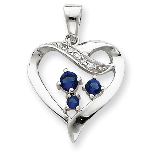 Sterling Silver Clear & Blue CZ Heart Pendant