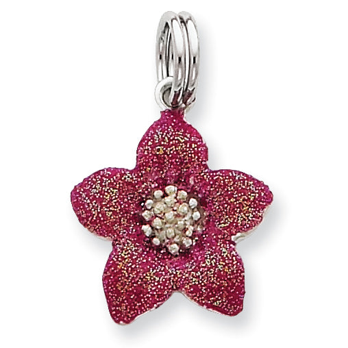 Sterling Silver Pink Enamel Flower Charm