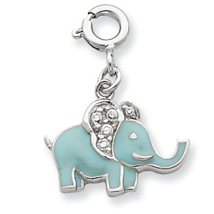 Sterling Silver Blue Enameled with CZ Elephant Charm