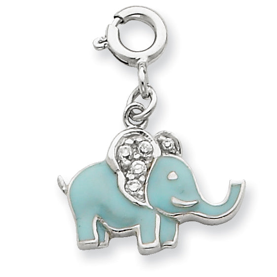 Sterling Silver Blue Enameled with CZ Elephant Charm