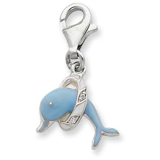 Sterling Silver Blue Enameled Dolphin Charm