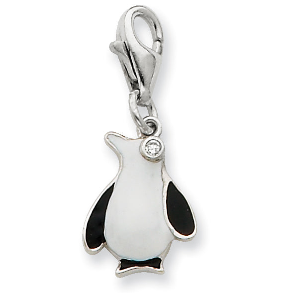 Sterling Silver CZ Enamel Penguin Charm