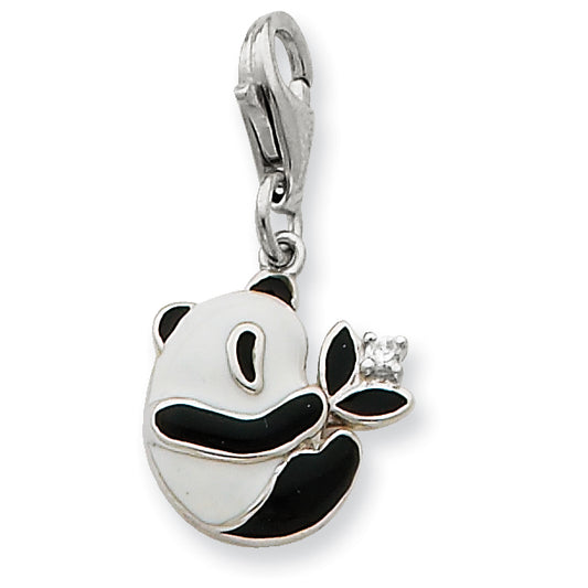 Sterling Silver CZ Enamel Panda Charm