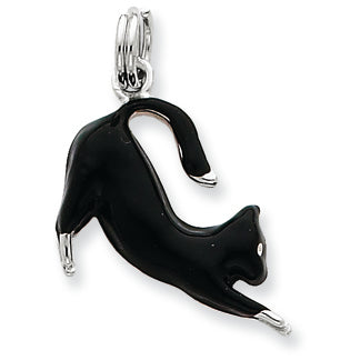Sterling Silver Black Enamel Cat Charm
