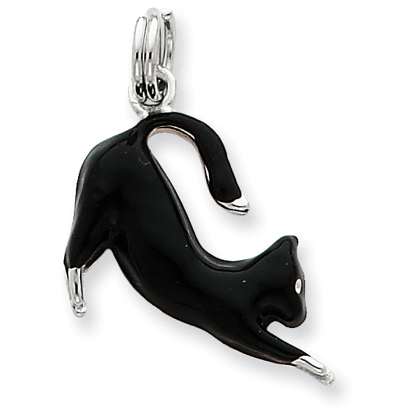 Sterling Silver Black Enamel Cat Charm