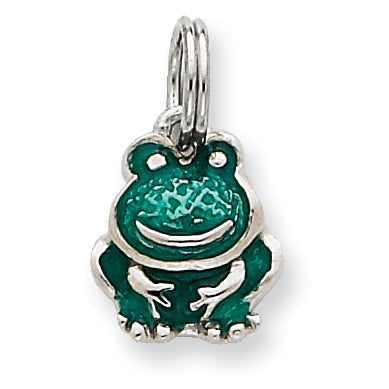 Sterling Silver Green Enameled Frog Charm