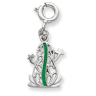 Sterling Silver Green Enameled Frog Charm