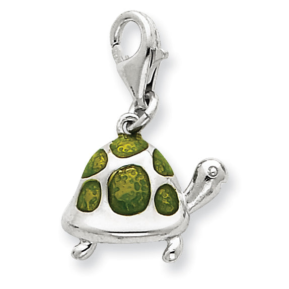 Sterling Silver Green Enameled Turtle Charm