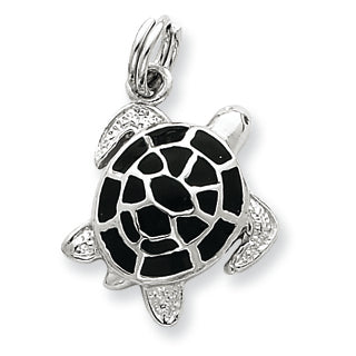 Sterling Silver Green Enamel Turtle Charm