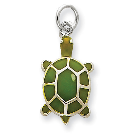 Sterling Silver Green Enameled Turtle Pendant