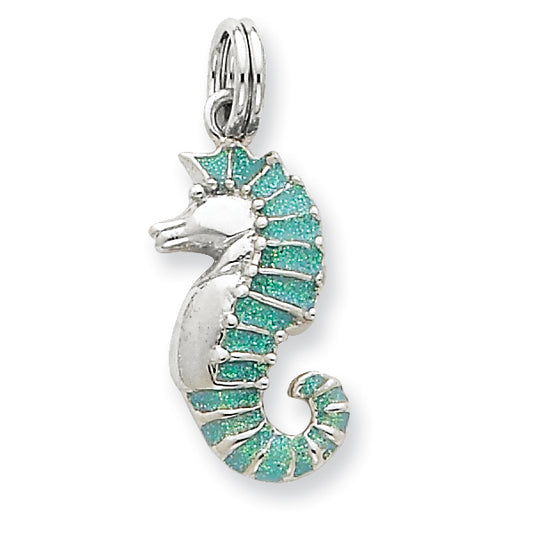 Sterling Silver Green Enamel Seahorse Charm