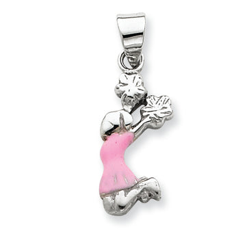 Sterling Silver Pink Enamel Cheerleader Pendant