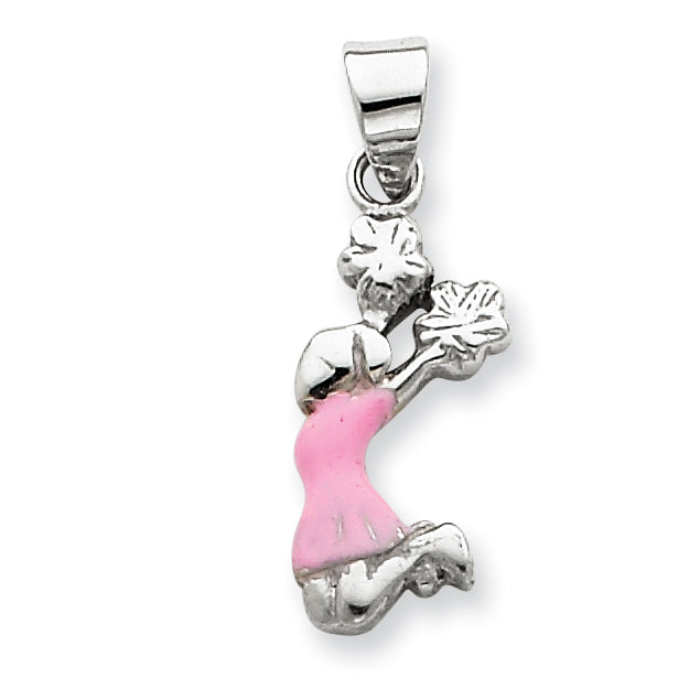 Sterling Silver Pink Enamel Cheerleader Pendant