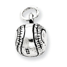 Sterling Silver 3D Antiqued Baseball Charm