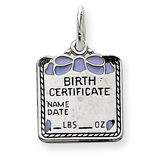 Sterling Silver Blue Birth Certificate Charm