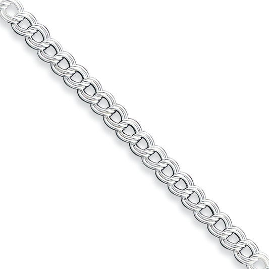 Sterling Silver Double Link Charm Bracelet 7 Inches