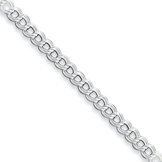 Sterling Silver Double Link Charm Bracelet 8 Inches