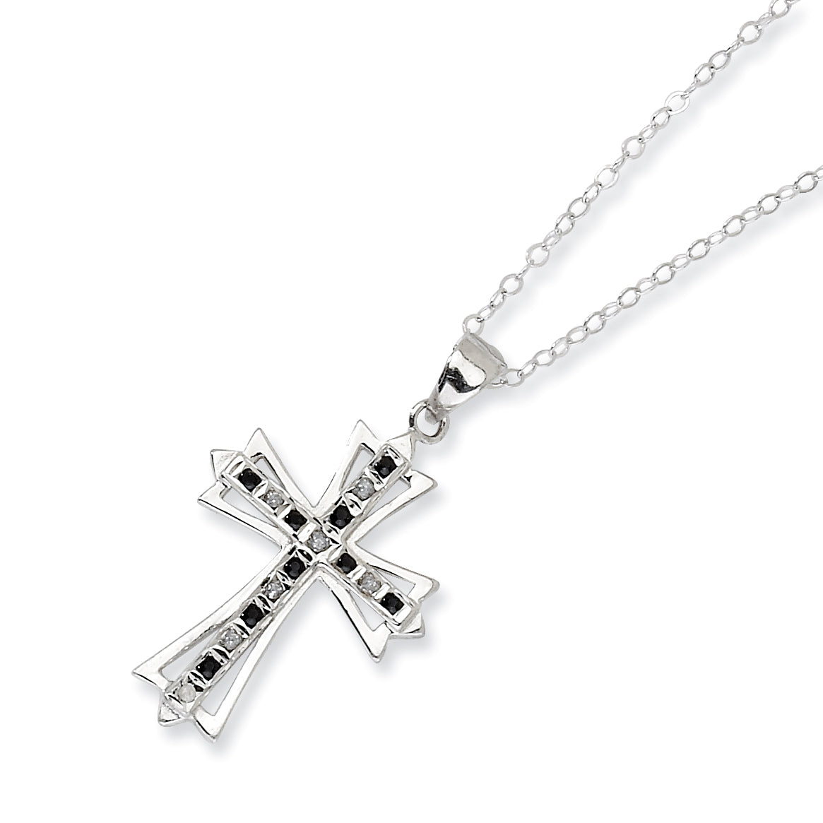Sterling Silver Diamond Mystique B & W Dia. 18in Cross Necklace
