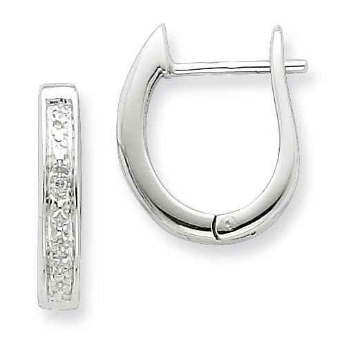 Sterling Silver Rhodium Diamond Hinged Hoop Earrings