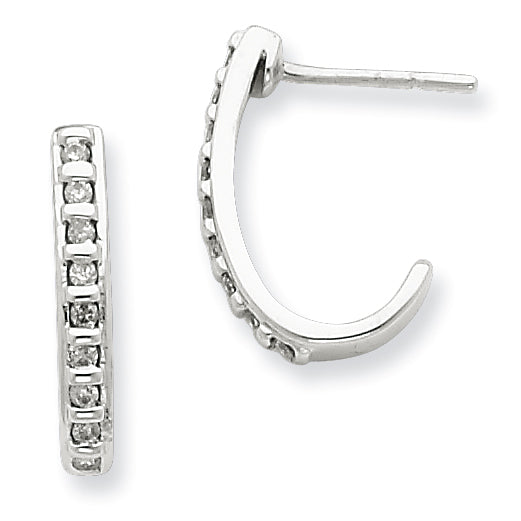 Sterling Silver Diamond J-Hoop Post Earrings