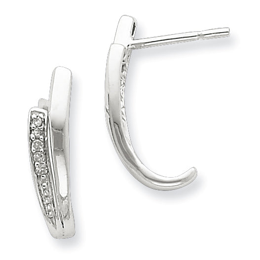 Sterling Silver Diamond J-Hoop Post Earrings