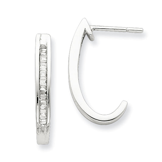 Sterling Silver Diamond J-Hoop Earrings