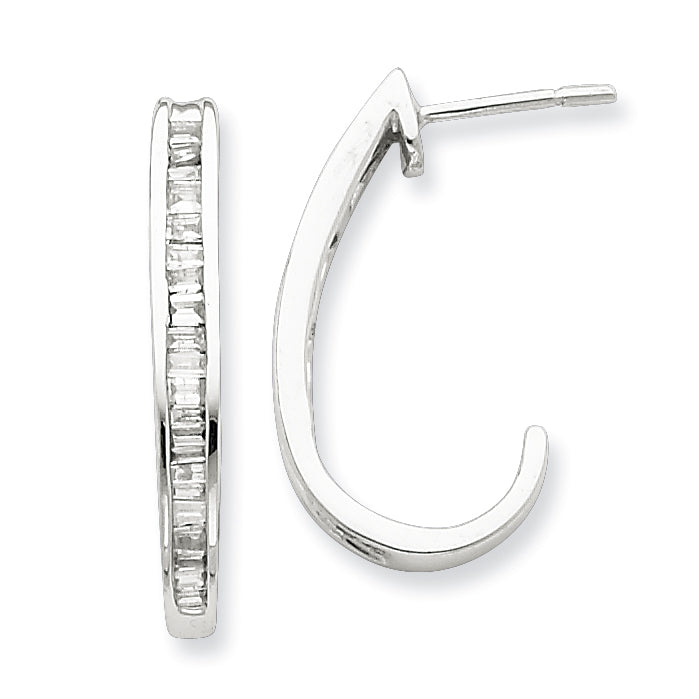 Sterling Silver Diamond J-Hoop Earrings