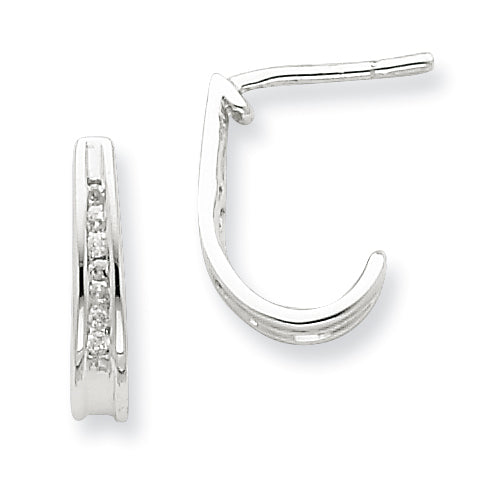 Sterling Silver Diamond J-Hoop Earrings