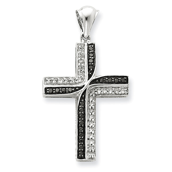 Sterling Silver Black & White Diamond Cross Pendant